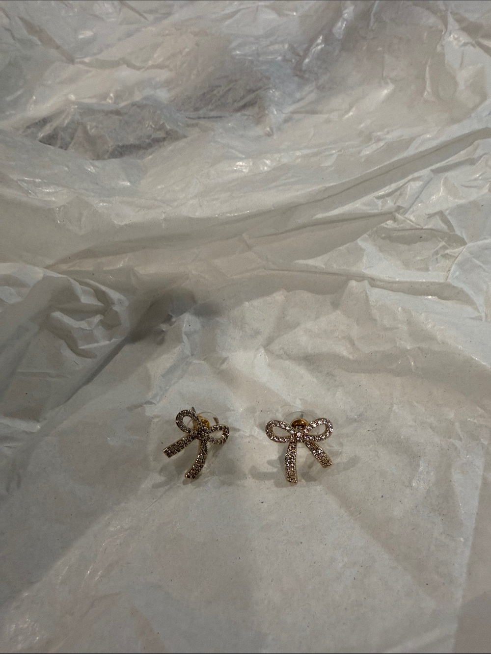 Gold Bow Crystal Stud Earrings - Women Accessories